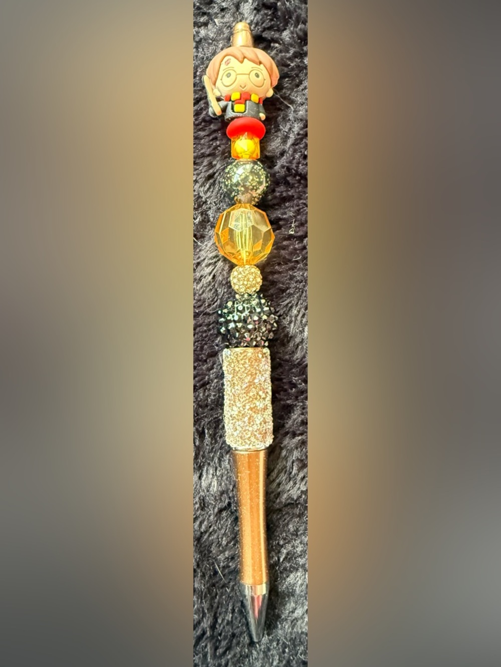 Beaded Harry Potter- Top Gold Glitter Ballpoint Pen